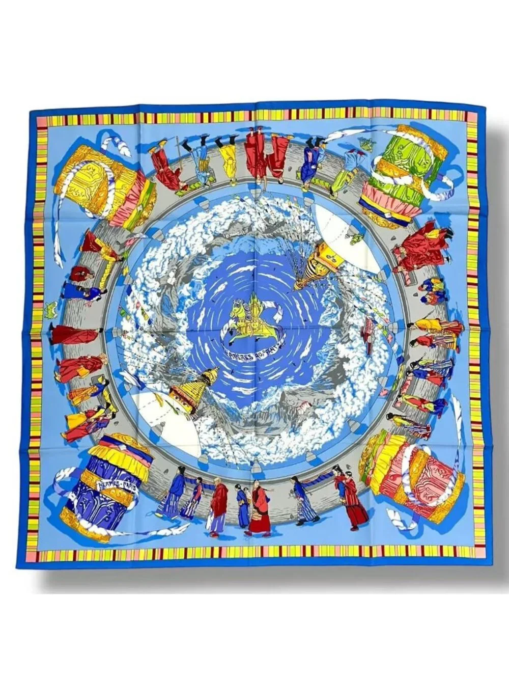 Hermes Scarf Silk Prieres AU Vent Prayer in the Wind Blue
